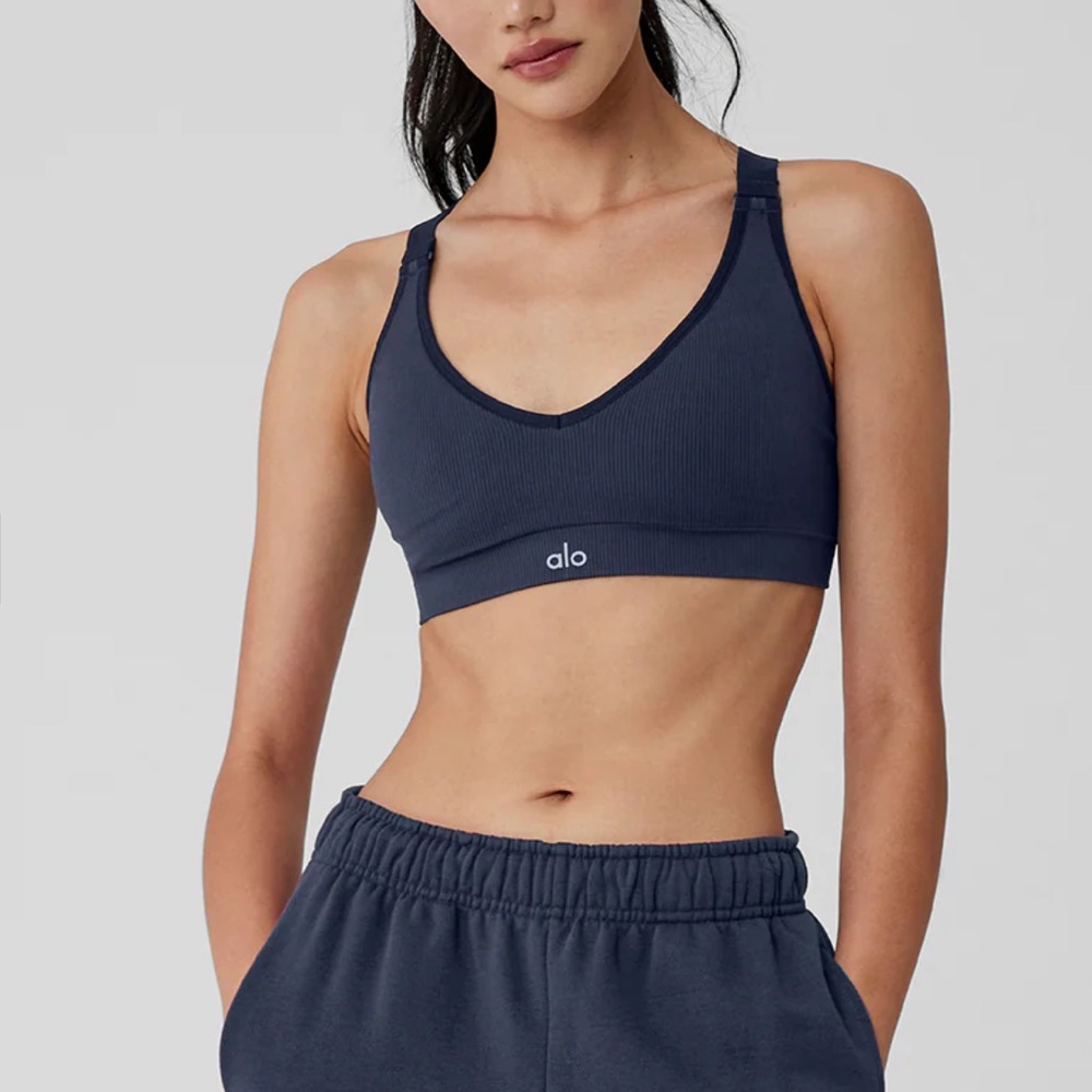 ALO Seamless Ribbed Favorite Bra - Navy